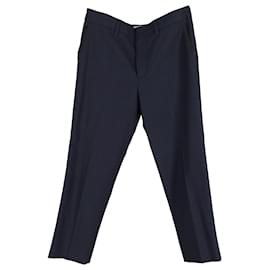 Prada-Pantalon droit à carreaux Prada en laine bleu marine-Bleu Marine
