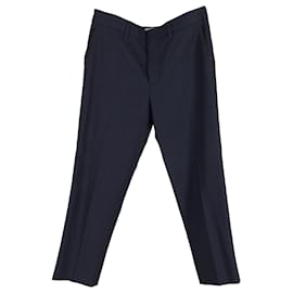 Prada-Prada Checked Straight-Leg Trousers in Navy Blue Wool-Navy blue