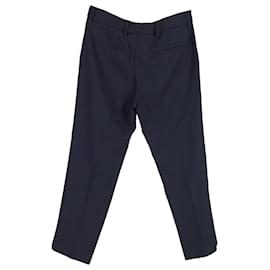 Prada-Prada Checked Straight-Leg Trousers in Navy Blue Wool-Navy blue