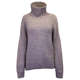 Anine Bing-Anine Bing Sydney suéter de cuello alto de punto acanalado en lana gris-Gris