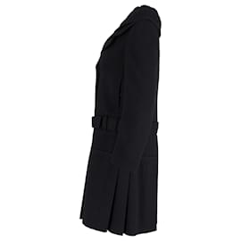 Prada-Cappotto Prada con cintura in lana nera-Nero