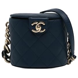 Chanel-Chanel Blue CC Round Vanity Bag-Blue,Dark blue