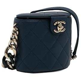 Chanel-Bolso de tocador redondo Chanel CC azul-Azul,Azul oscuro