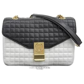 Céline-Bicolor C Quilted Leather Shoulder Bag-White