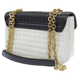 Céline-Bicolor C Quilted Leather Shoulder Bag-White