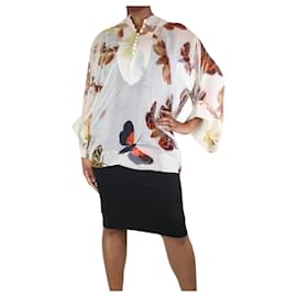 Alexander Mcqueen-Beige silk butterfly print blouse - size UK 14-Beige