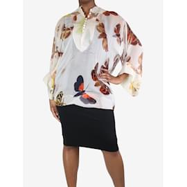 Alexander Mcqueen-Beige silk butterfly print blouse - size UK 14-Beige