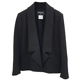 Chanel-CHANEL Black Wool CC Logo Button Jacket Blazer-Black