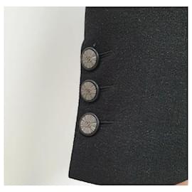 Chanel-CHANEL Blazer aus schwarzer Wolle mit Knopfleiste und CC-Logo-Schwarz