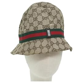 Gucci-GUCCI GG Canvas Web Sherry Line Hat M Size Beige Red Green Auth am5574-Red,Beige,Green