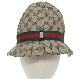 Gucci-GUCCI GG Canvas Web Sherry Line Hat M Size Beige Red Green Auth am5574-Red,Beige,Green