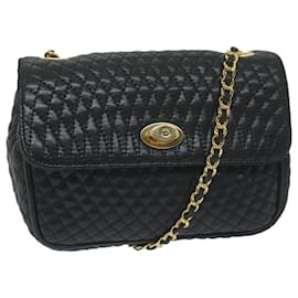 Bally-BALLY Quilted Chain Shoulder Bag Leather Black Auth yk10119-Black