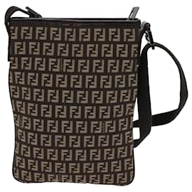 Fendi-FENDI Zucchino Canvas Shoulder Bag Brown Auth 63817-Brown