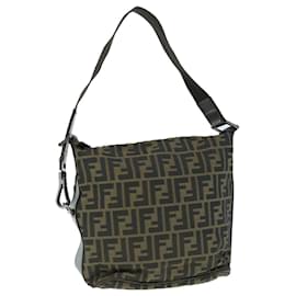 Fendi-FENDI Zucca Canvas Shoulder Bag Black Brown Auth bs11305-Brown,Black