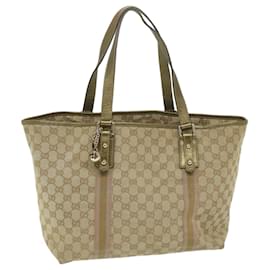 Gucci-GUCCI GG Supreme Sherry Line Tote Bag Beige Gold pink 139260 Auth ki3995-Pink,Beige,Golden