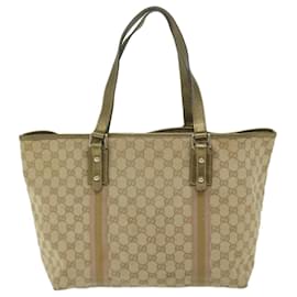 Gucci-GUCCI GG Supreme Sherry Line Tote Bag Beige Gold pink 139260 Auth ki3995-Pink,Beige,Golden