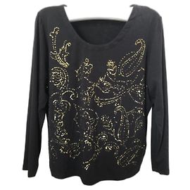 Top noir Elena Miró en viscose avec paillettes vertes Noir