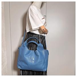Autre Marque-Tote Shoulder Bag Leather Blue-Blue