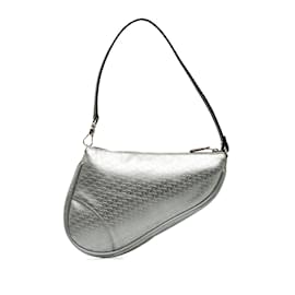 Dior-Silver Dior Mini Embossed Micro Oblique Saddle Baguette-Silvery