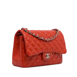Chanel-Bolsa de ombro com aba laranja Chanel Jumbo Classic forrada de pele de cordeiro-Laranja