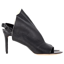Balenciaga-Balenciaga Cutout Accent Slingback Sandals in Black Leather-Black