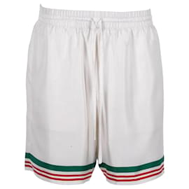 Casablanca-Casablanca Striped Hem Drawsring Shorts in White Silk-White