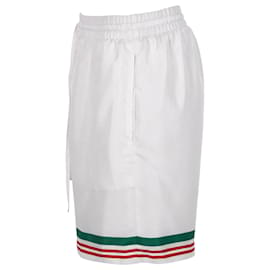 Casablanca-Casablanca Striped Hem Drawsring Shorts in White Silk-White