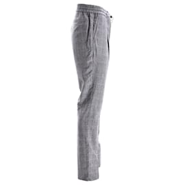 Brunello Cucinelli-Brunello Cucinelli Plaid Drawstring Trousers in Grey Cotton-Grey