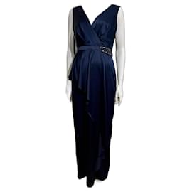 Jenny Packham-Waterfall evening gown with rhinestones-Navy blue