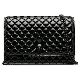 Alexander Mcqueen-Alexander McQueen Black Patent Skull Flap Crossbody Bag-Black