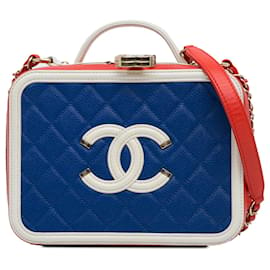 Chanel-Beauty case Chanel in filigrana di caviale blu medio-Rosso,Blu