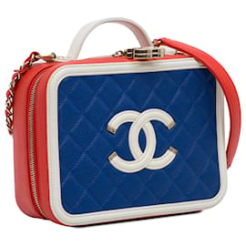 Chanel-Chanel Blue Medium Caviar Filigree Vanity Case-Red,Blue