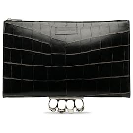 Alexander Mcqueen-Alexander McQueen Black Embossed Leather Knuckle Clutch Bag-Black