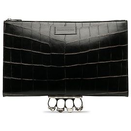 Pochette Knuckle in pelle nera goffrata Alexander McQueen Nero