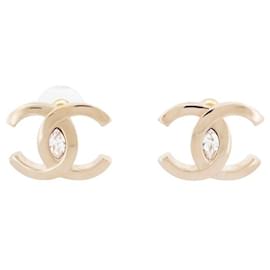 Chanel-NEW CHANEL LOGO CC STRASS GOLD METAL EARRINGS NEW EARRING-Golden