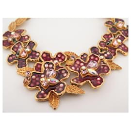 Christian Lacroix-VINTAGE CHRISTIAN LACROIX FLOWER ENAMEL AND Rhinestone NECKLACE IN GOLD METAL NECKLACE-Golden