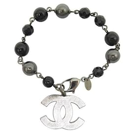 Chanel-NEUES CHANEL CC & PEARLS LOGO ARMBAND 2011 Taille 20 SILBERNES METALLPERLEN-ARMBAND-Silber