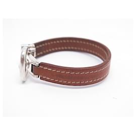 Hermès-HERMES BRACELET WITH SELLIER BUCKLE IN SILVER 925 IN SWIFT GOLD LEATHER 18-20CM STRAP-Camel