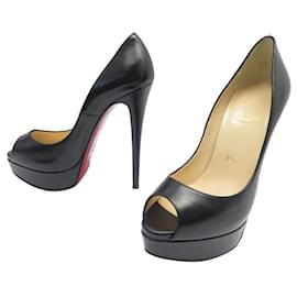 Christian Louboutin-NUEVOS ZAPATOS CHRISTIAN LOUBOUTIN SEÑORA PEEP PUMPS PIEL NEGRO 37 Zapatillas-Ciruela