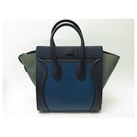 Céline-NEW CELINE LUGGAGE MEDIUM TRICOLOR BLUE LEATHER HAND BAG-Multiple colors