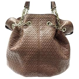 Tod's-NEW TOD'S BUCKET HANDBAG EMBOSSED LEATHER PATENT LEATHER NEW HAND BAG PURSE-Brown