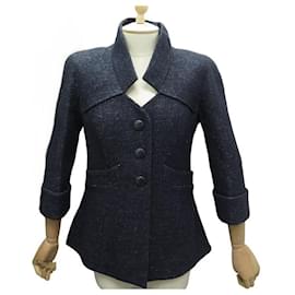 Chanel-NEW CHANEL IRIDESCENT WOOL JACKET P59562V43647 38 M NAVY BLUE WOOL-Navy blue