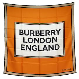 Burberry-NEUF FOULARD BURBERRY LOGO 8019801 CARRE 90 CM SOIE + POCHON SILK SCARF NEW-Orange