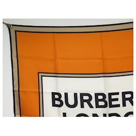 Burberry-NEUF FOULARD BURBERRY LOGO 8019801 CARRE 90 CM SOIE + POCHON SILK SCARF NEW-Orange