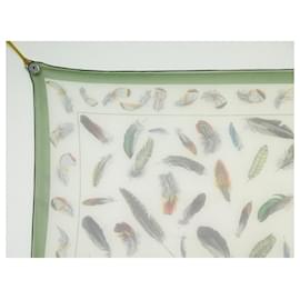 Hermès-VINTAGE HERMES FEATHER SQUARE SCARF 90 LINARES SILK SCARF-Green