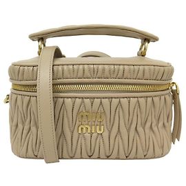 NOVA BOLSA MIU MIU EM COURO NAPPA ACOLCHOADO 5BH230 ALÇA DE SACOLA DE MÃO Bege