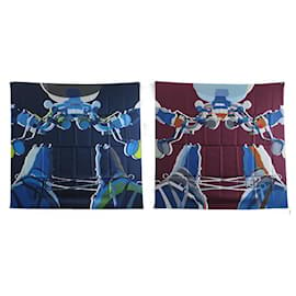 Hermès-NEW HERMES DRIVE ME CRAZY lined FACE H SCARF353843T CARRE ALTER SCARF-Blue