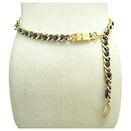 Chanel Vintage Gold Metal And Black Lambskin Lucky Charm Chain