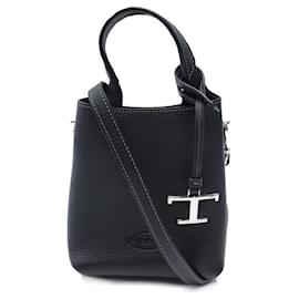 Tod's-TOD'S MICRO BAG SHOULDER BAG IN BLACK SEEDED LEATHER + PURSE POUCH-Black