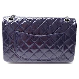 Chanel-SAC A MAIN CHANEL GRAND 2.55 CUIR VERNIS BLEU BANDOULIERE HAND BAG PURSE-Bleu